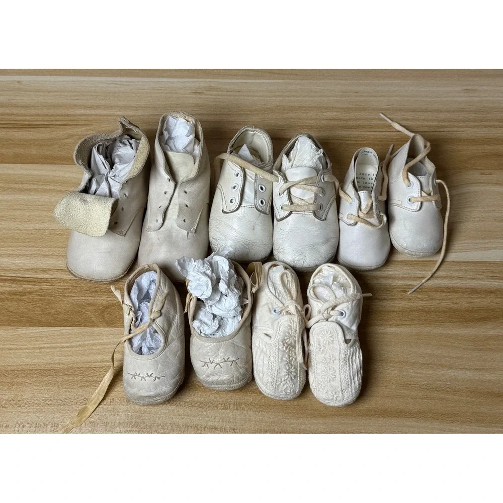 Vintage‎ Baby Shoes Leather Booties Soft Sole Infant Christening Lot